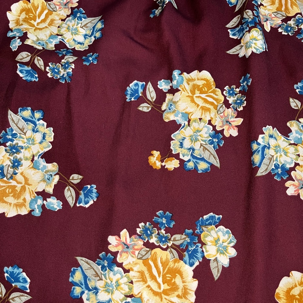 Xhiliration Maroon Floral Off the Shoulder Midi Dress Size Medium - Picture 2 of 6